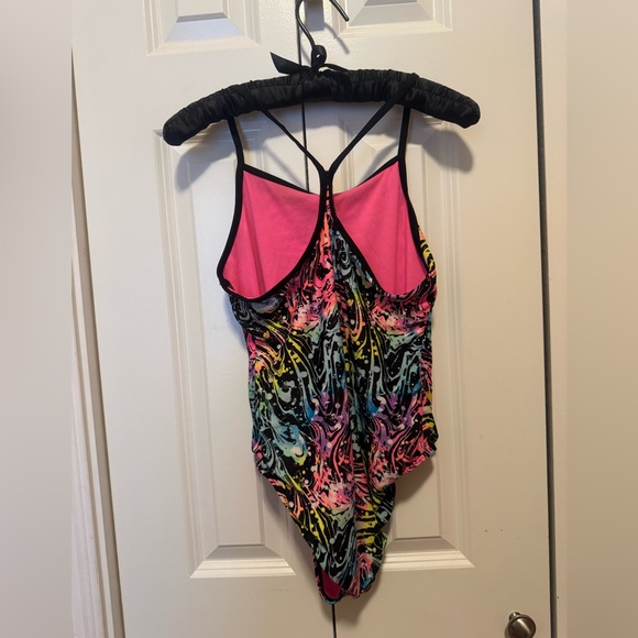 Wonder Nation Girls Swimsuit – Size XXL (18) – Black Colorful Swirl - Picture 2 of 3